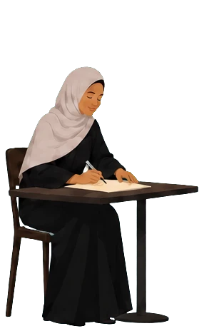 موظفة بالعباءة أثناء الكتابة على طاولة