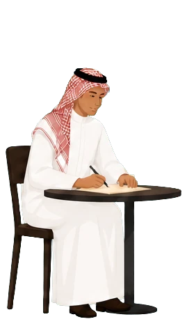 خريج حديث أثناء الكتابة على طاولة