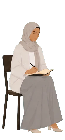 زميلة بالحجاب في جلسة مع دفتر لتدوين الملاحظات
