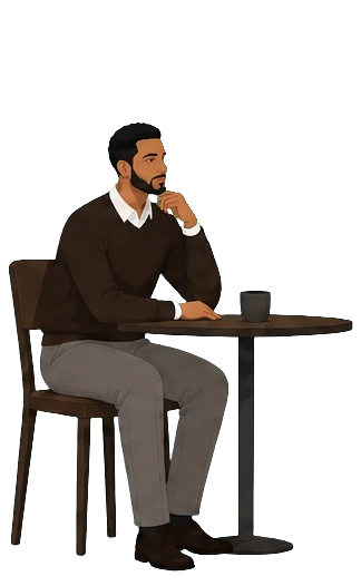 A team member sitting and thinking a problem through.