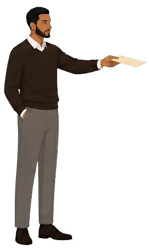 A team member handing a note to a colleague.
