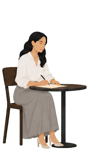 A team member writing at a table.