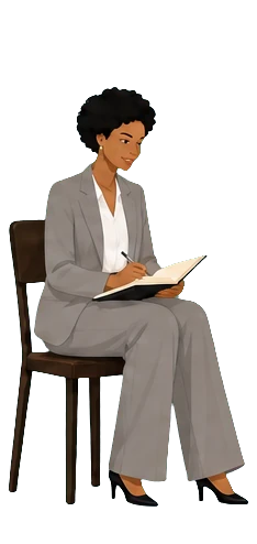 A specialist sitting with a notebook, taking notes.