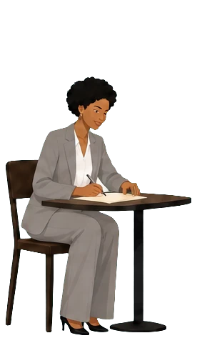 A specialist writing at a table.