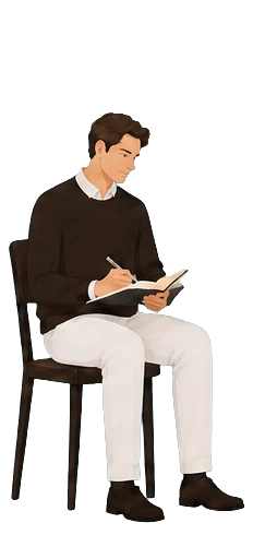 A father with his young daughter sitting with a notebook, taking notes.